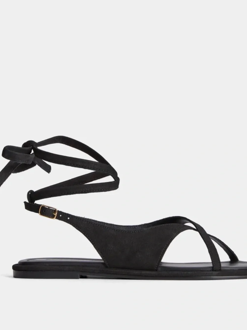 Everlane Black Leather Crisscross Ankle Tie Sandal